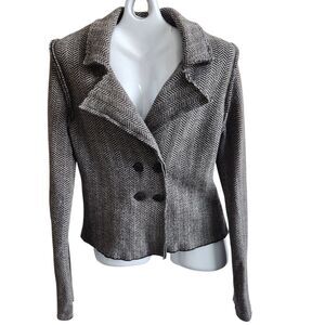 Zara Double Breasted Crop Herringbone Wool Blazer-Italy-Raw Edge-Dark Academia-L